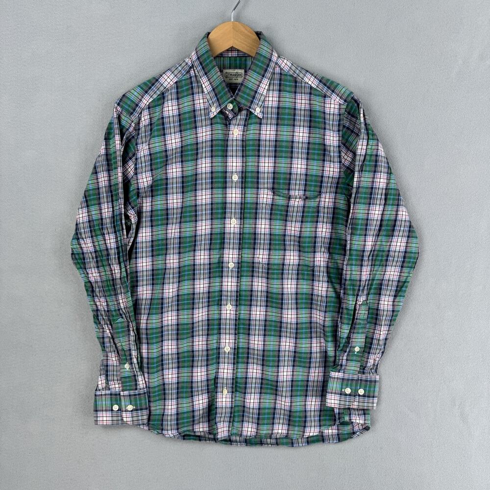 Gitman Bros Shirt Mens Medium Green Plaid Cotton Long Sleeve Button Down USA